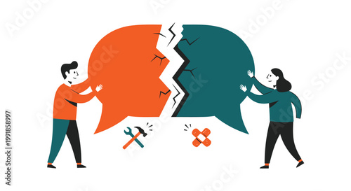 Communication breakdown, conflict, disagreement, argument, speech bubbles, vector illustration