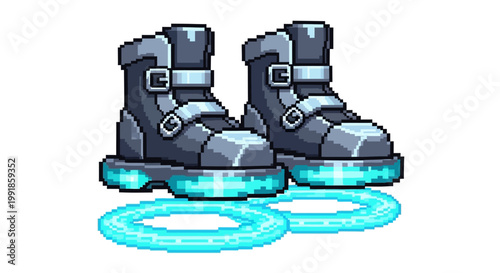 Futuristic Pixel Art Hover Boots With Glowing Soles.