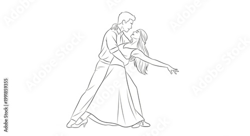 Couple dancing gracefully in a romantic embrace illustration.