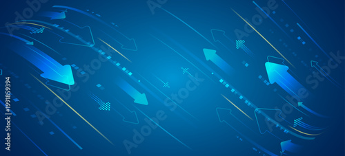 Dynamic technology background with flowing arrows, digital lines, and glowing elements on a blue gradient, symbolizing data movement, speed, connectivity, and modern digital communication.