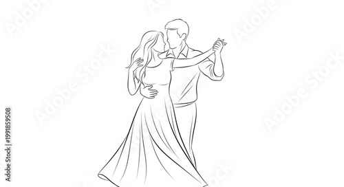 Couple dancing gracefully in a sketch style illustration.
