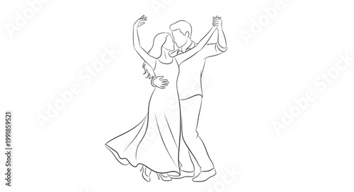 Couple dancing gracefully in elegant attire illustration.