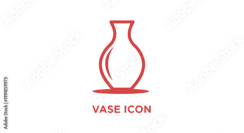 Elegant Red Vase Icon on White Background, Simple Design.