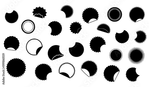 Peeling Sticker Silhouettes – Round Scalloped Edge Sale Seals with Folded Corner