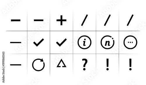 Grid Table UI Symbols Icons Set Checkmark Info Question Exclamation Slash Vector