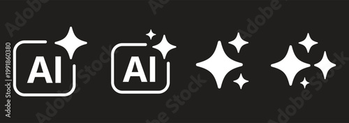 AI generate icon set ai, Artificial intelligence symbol, sparkle star with square button, Generate symbol for application and web. AI Artificial Intelligence Minimal Black Line Icon Set. EPS 10. 