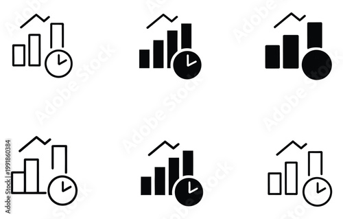 Real time dashboard icon set, modern line and flat style  icons for live analytics, data visualization, tracking, and business monitoring dashboards, vector illustration collection.