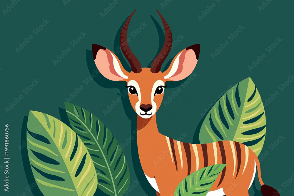 Fototapeta premium Bongo Antelope Jungle Stripes - Vibrant Vector Illustration for Nature Inspired Designs