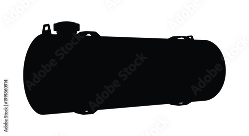 A black silhouette of a cylindrical tank with fittings and wheels