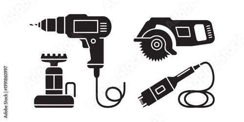 Electric Tools and Cutting Equipment Icon Set