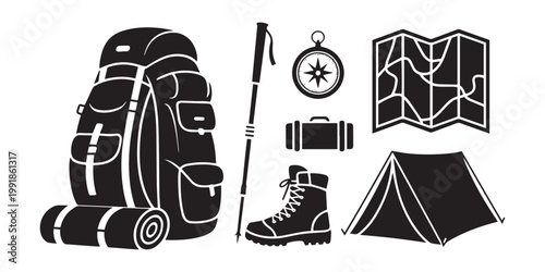 Camping and Hiking Adventure Icon Set