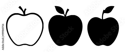 Apple teacher icon set with solid black apple shape on white background featuring education, teaching, iconography with classroom and learning