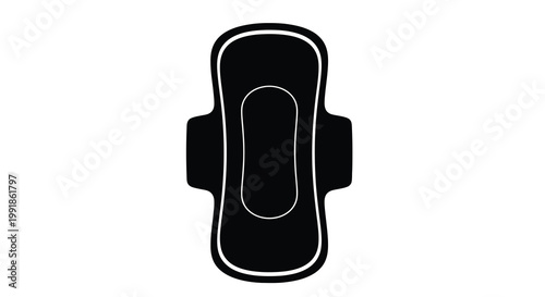 Simple black and white illustration of a sanitary pad on a white background