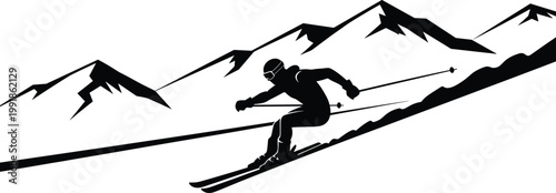 skiing, silhouette, skier, mountain, winter, sport, snow, downhill, speed, adventure, alpine, cold, landscape, extreme, action, outdoor, travel, nature, slope, activity