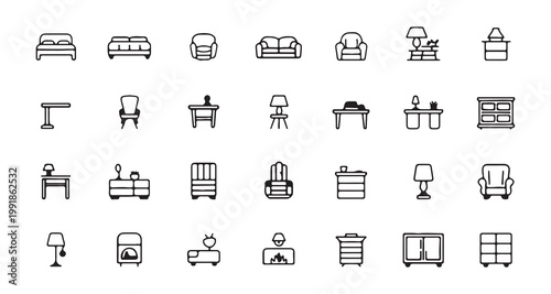 Set of furniture icons for interior design and home decoration modern collection.