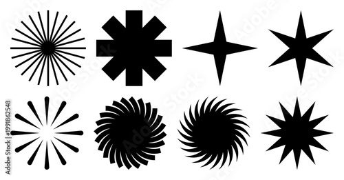 Abstract black starburst shapes isolated element set