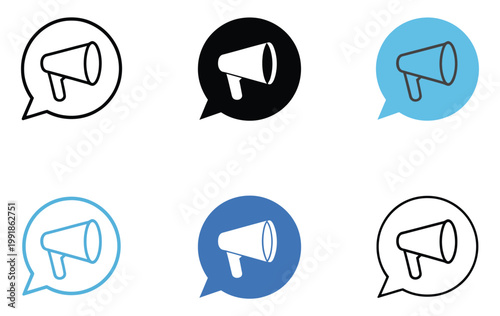 Press release icons set collection, symbols representing media announcement, news distribution, journalism, and public communication, including microphone, newspaper, megaphone, and document icons