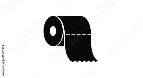 Simple black silhouette of a partially unwound toilet paper roll
