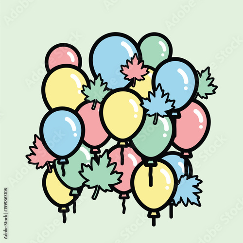 Colorful balloons tied together in bunch.