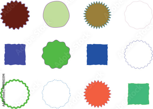 Abstract Geometric Shapes Arranged in Grid: Decorative Elements for Creative Graphic Projects & Retro Design: Variety of Stylized Forms, Textures & Vibrant Colors for Artistic Layouts and Trendy Illus