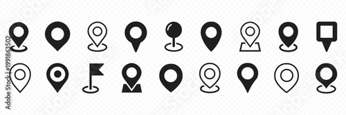 location icon set map pointer pin sign symbol red black outline destination icon place address navigation locator sign vector illustration	