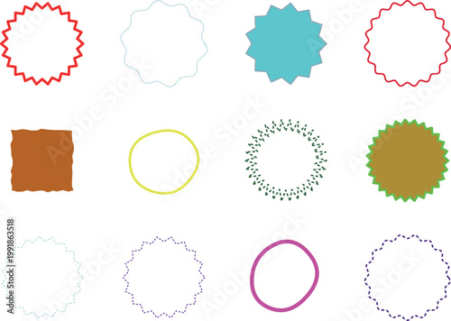 Collection of Abstract Shapes in Colorful Designs for Graphic Elements and Design Projects,  Includes Stickers, Badges, Medals, Seals,  Geometric Graphic Elements, Emblems, Banners, Retro Frames for M