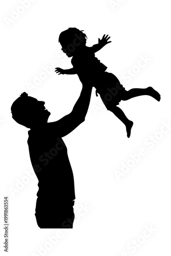 Adult lifting a child into the air during playtime isolated on transparent background, Vector
