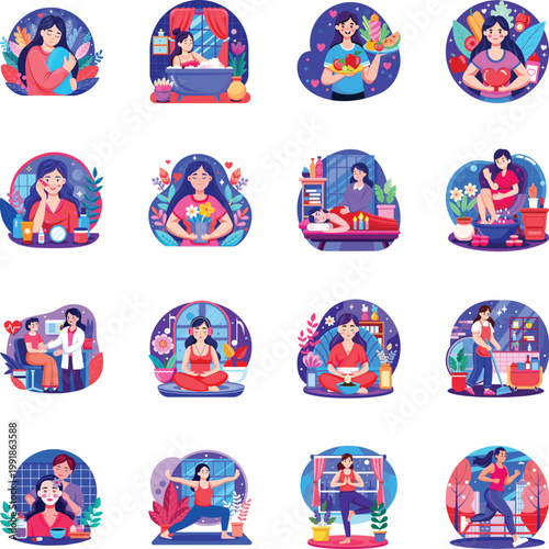 Set of Flat Style Woman Life Illustrations 
