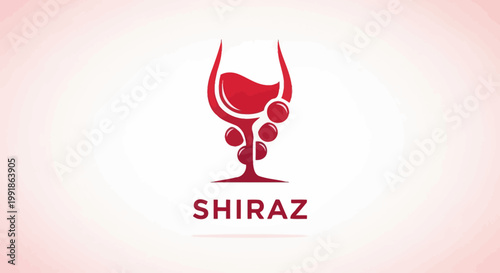 Elegant Shiraz Wine Glass Logo with Grapes and Red Wine.