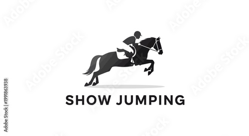 Elegant Silhouette of a Horse and Rider in Show Jumping Competition.