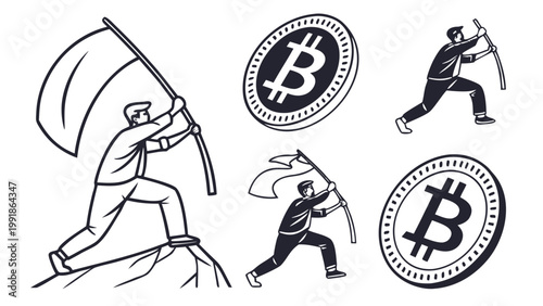 Vector illustration of golden Bitcoin icon. Flat design, minimalist style. Ideal for cryptocurrency, blockchain and digital finance concepts. Isolated.