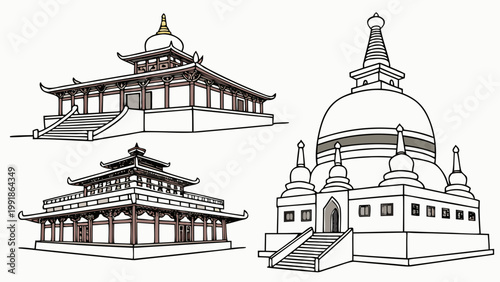 Vector illustration of traditional Buddhist temple. Flat design, minimalist style. Ideal for religion, Asia travel and cultural heritage concepts. Isolated.