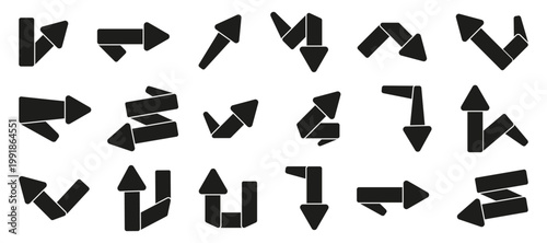 Arrow direction icon collection in black. Set of navigation arrows showing movement, rotation and direction signs