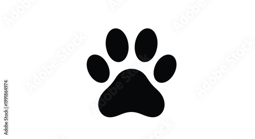 Simple black silhouette of a cat or dog paw print on white