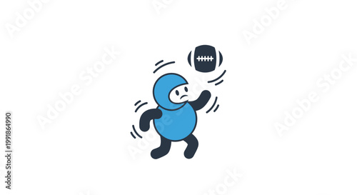 A blue cartoon character throwing a ball.
