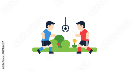 Two soccer players on green field.