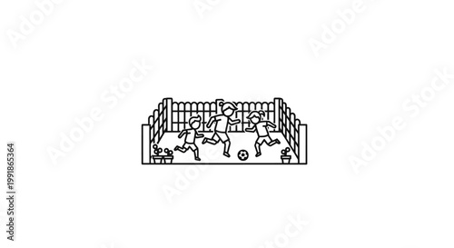 Black and white illustration of soccer players in action on the field.