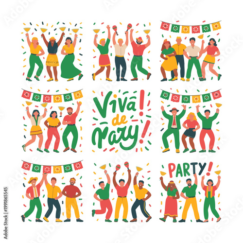 Fun Hand-Drawn Icon Collection – Cinco de Mayo, Fiesta, Bees, Motion, Spring Celebration
