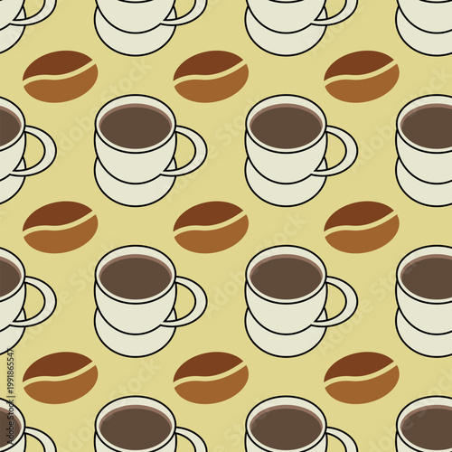 Seamless pattern with coffee cup and roasted coffee beans
