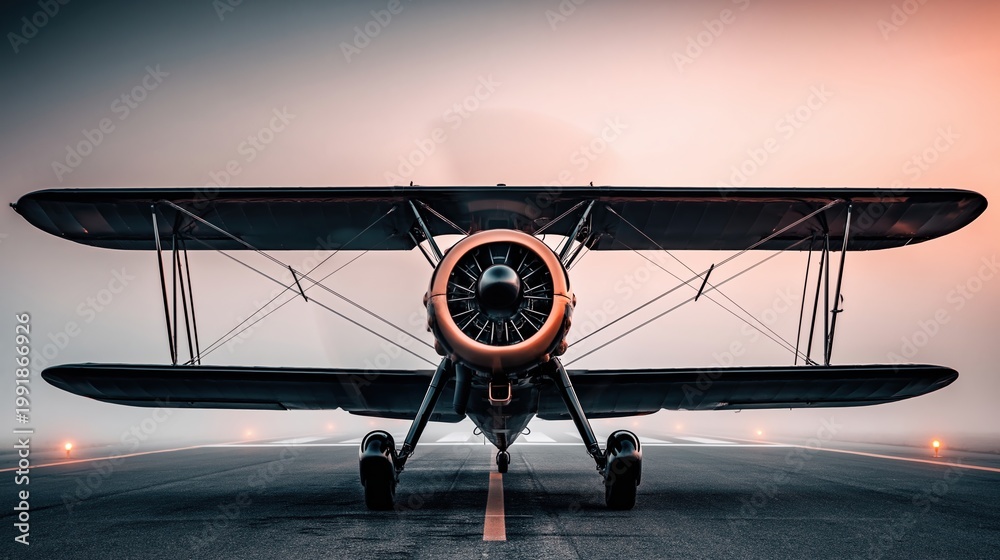 Fototapeta premium Vintage Aircraft in Dramatic Foggy Atmosphere