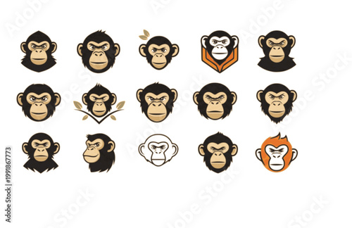 Monkey Logo Template. Flat Vector Graphic of Stylized Primate Silhouette with Confident and Smiling Expression.