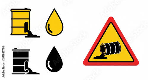 Hazardous Material Spill Warning Icons and Sign.
