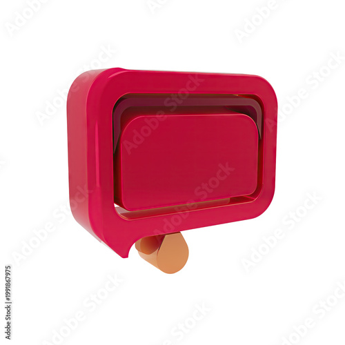 3D Red Speech Bubble Icon with Orange Accent