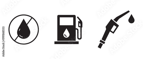 Gas station symbols no gas fuel pump and fuel nozzle icons