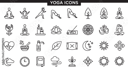 Yoga icons and symbols collection.