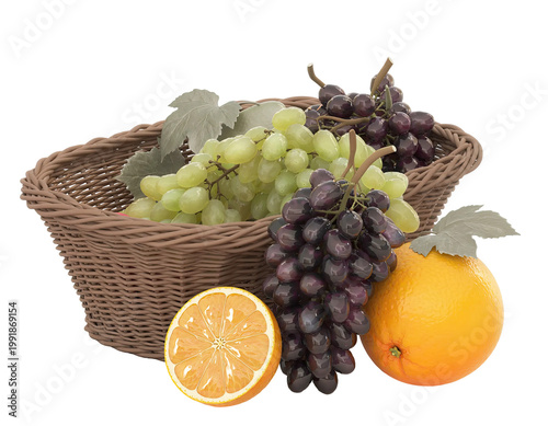 Basket of Grapes and Orange with Sliced Orange