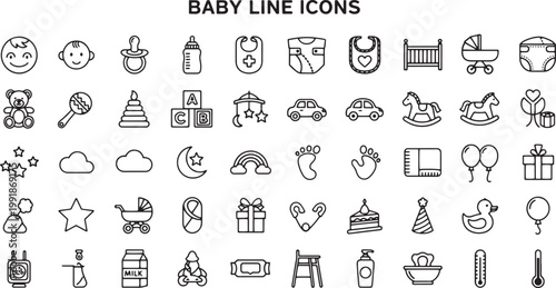 Photos Baby icons in line style.