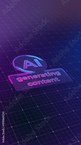 Vertical video animation of a generative AI user interface during the loading process, which generates content and features a lighting effect. Futuristic user interface in action, artificial intellige