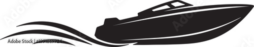Elegant speedboat gliding smoothly through calm waters with a dynamic wake. silhouette vector icon