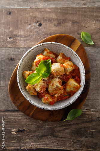 Homemade gnocchi with tomato sauce